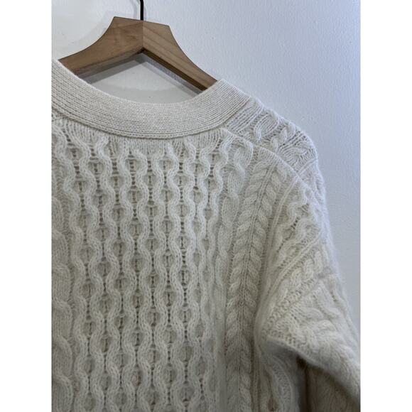 Cable Knit Fisherman Cardigan M Grandma Preppy Coastal Quiet Luxe Minimal Wool - Picture 12 of 16